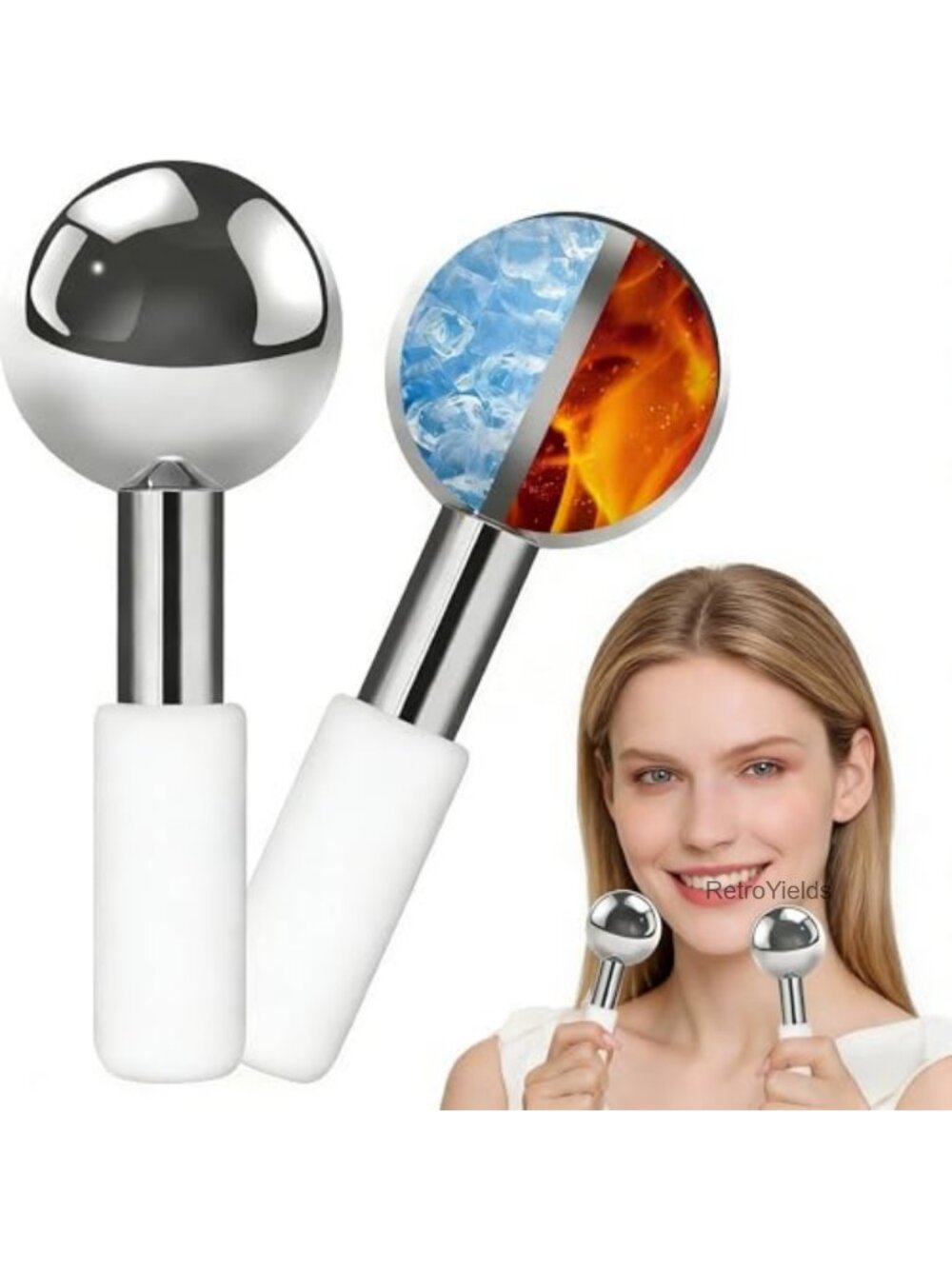 Stainless Steel Facial Massage Roller Ice Globes Hot Cold Skin Care Set